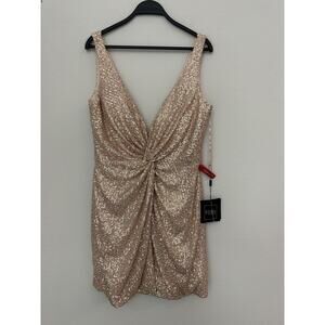 New Ieena For Mac Duggal Rose Gold Sequined V-Neck Dress 26496 Size 10